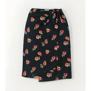 Patricia Jones VTG 90s/Y2K BLACK Floral Silky Asymmetrical Wrap Skirt 12 BOHO